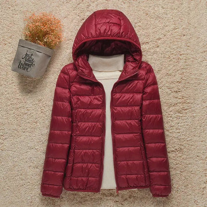 Piumino Leggero Donna, Cappuccio Fisso, Imbottitura Calda, Ripiegabile-Modaso