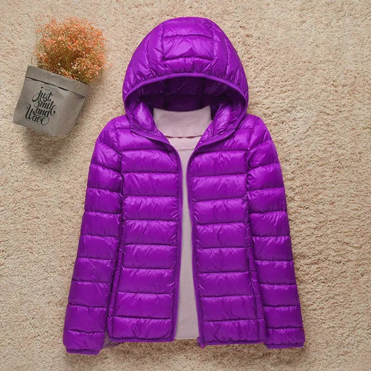 Piumino Leggero Donna, Cappuccio Fisso, Imbottitura Calda, Ripiegabile-Modaso