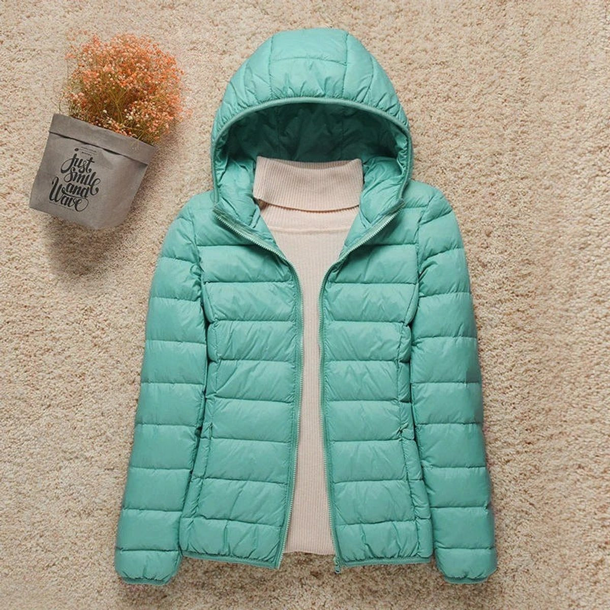 Piumino Leggero Donna, Cappuccio Fisso, Imbottitura Calda, Ripiegabile-Modaso
