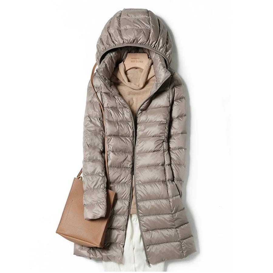 Piumino Lungo Donna, Cappuccio, Trapuntato, Vestibilità Regolare-Modaso