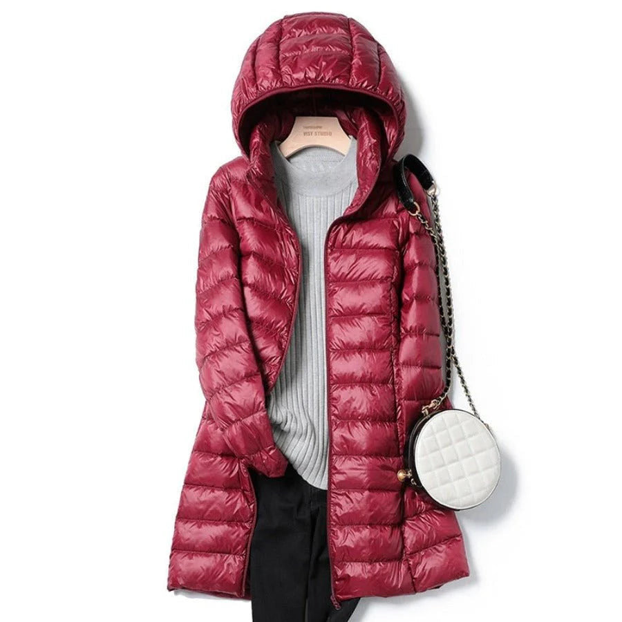 Piumino Lungo Donna, Cappuccio, Trapuntato, Vestibilità Regolare-Modaso