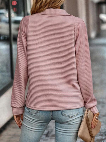 Pullover Donna, Mezza Zip, Colletto Rialzato, Maglia a Coste-Modaso