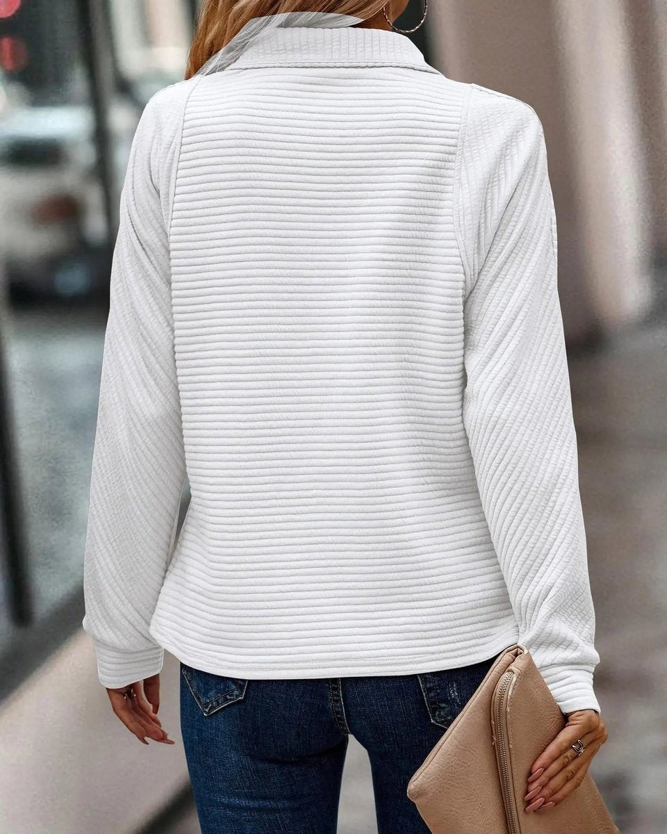 Pullover Donna, Mezza Zip, Colletto Rialzato, Maglia a Coste-Modaso