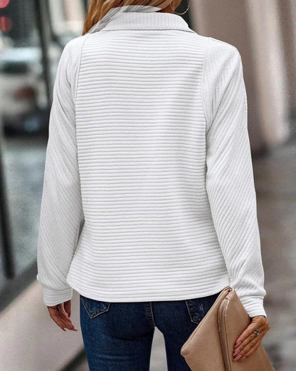 Pullover Donna, Mezza Zip, Colletto Rialzato, Maglia a Coste-Modaso