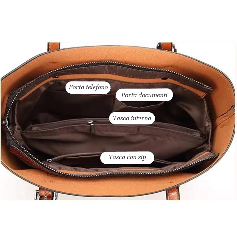 Shopping Bag, Ecopelle Effetto Cerato, Manici e Tracolla-Modaso