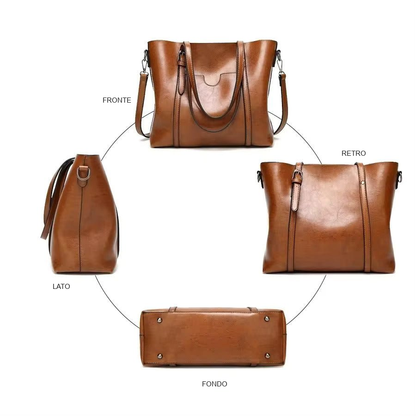Shopping Bag, Ecopelle Effetto Cerato, Manici e Tracolla-Modaso