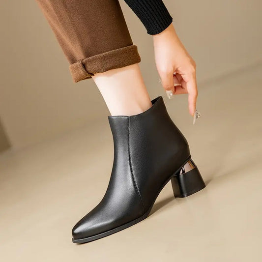Stivaletti Eleganti Donna, Tacco Largo, Punta Affusolata, Zip Laterale-Modaso