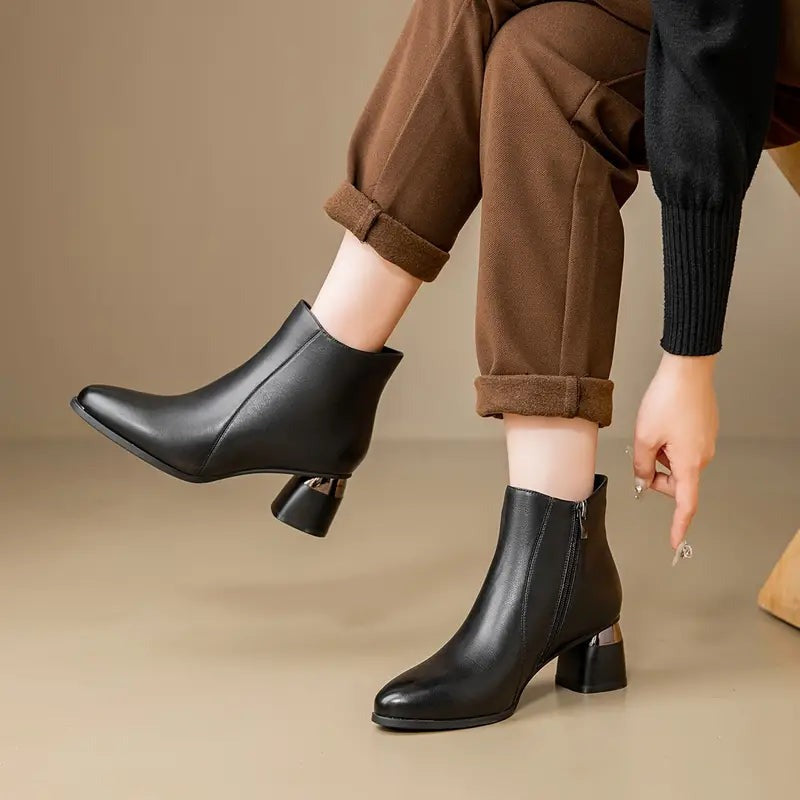 Stivaletti Eleganti Donna, Tacco Largo, Punta Affusolata, Zip Laterale-Modaso