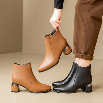 Stivaletti Eleganti Donna, Tacco Largo, Punta Affusolata, Zip Laterale-Modaso