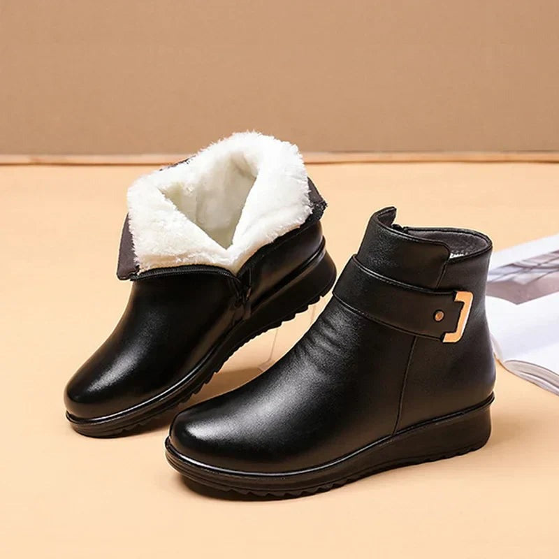 Stivaletti Invernali Donna, Fodera in Pelliccia, Zeppa Bassa, Antiscivolo-Modaso