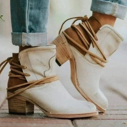 Stivaletti Western Donna, Lacci Avvolgenti, Tacco Largo-Modaso